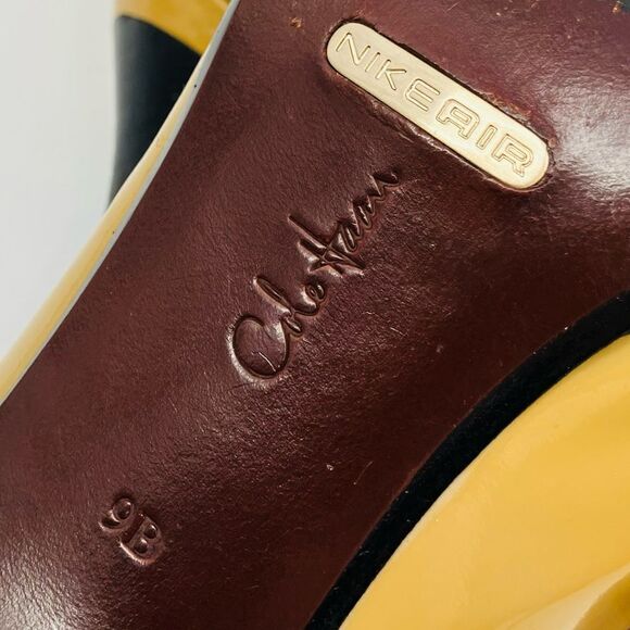 COLE HAAN AIR CARMA Tan Patent Leather Peep Toe High Heels Pumps Shoe Wmn 9 - Picture 6 of 7